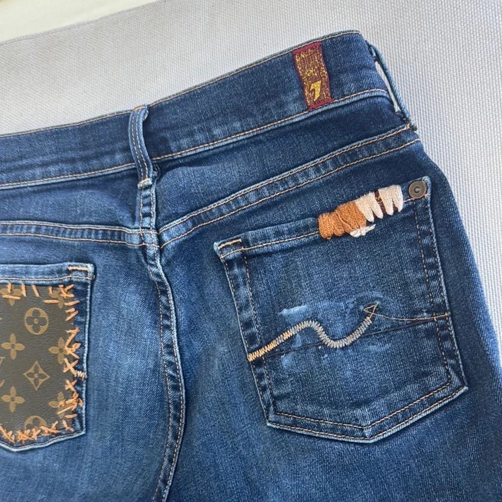Upcycled Embroidered Denim Shorts • Size 26
